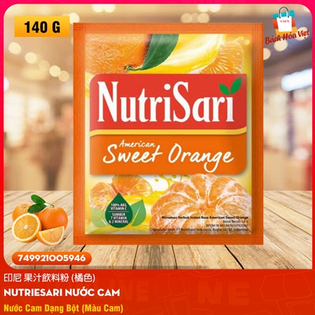 Bột Pha Nước Trái Cây Hiệu NUTRISARI American Orange Vị Cam (Túi 10 Gói 14g)